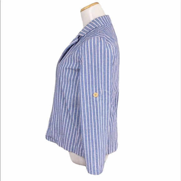 SHEIN Blue/White Striped Open Front Blazer - Picture 9 of 15
